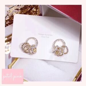 Dainty Goldtone Crystal Circle Earrings Sparkle Fancy Minimalist